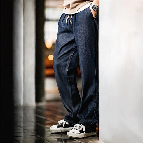 Men’s Casual Lyocell Comfort Jeans – Relaxed Fit Washed Denim with Elastic Waist